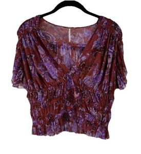 Free People Making Me Smile Crop Top Women’s Sz Large Sheer Floral Ruffle Boho - Picture 1 of 21