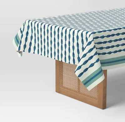 🥥 Threshold Rectangular Coastal Tablecloth Blue Striped 60” x 104”🆕 - Image 1 of 4