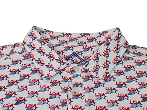 Burlebo USA All Over Print AOP Performance Poloshirt Rot Weiß Blau Herren Medium - Bild 1 von 11
