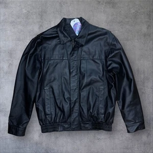 Vintage Black Leather Bomber Jacket UK S Men’s Small Zip Front Collared BHS - Picture 1 of 11