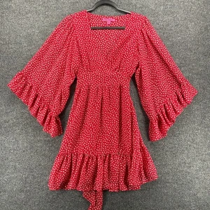 Betsey Johnson Dress Small Red Floral V-Neck Fairy Cottagecore Feminine Romantic - Picture 1 of 11