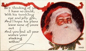 WEIHNACHTSPOSTKARTE Weihnachtsmann und langer Weihnachtswunsch - Bild 1 von 2
