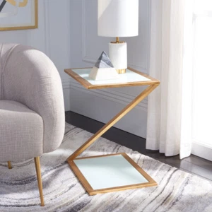 SAFAVIEH Andrea Glass Top Gold Accent Table | Gold / White | - Picture 1 of 10