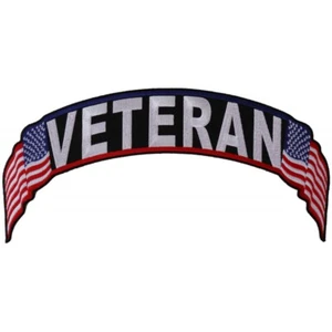 Parche Espalda Bordada Hierro Superior Rocker Veterano con Banderas Militares de los Estados Unidos - Imagen 1 de 4