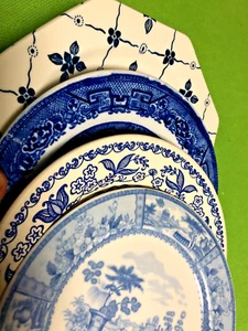Mismatched China Dessert/Appetizer Plates Blue White Transferware 7.25 Set of 4 - Picture 1 of 15