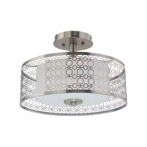 Hampton Bay Toberon 14 in. Nickel LED Semi-Flush Mount w/ Etched Parchment Glass - Picture 1 of 6