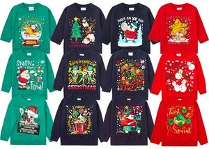 Kids Christmas Jumpers Babies Boys Girls Festive Jumpers Xmas Sweatshirts - Picture 1 of 39