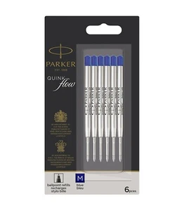 Recambios para bolígrafo Parker Quink Flow mediano Pt azul nuevo paquete de 6 - Imagen 1 de 2