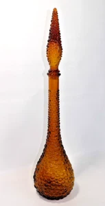 Vintage 22" Empoli Italy Bubble Glass Genie Bottle MCM Amber 1960s Art Decanter - Picture 1 of 9