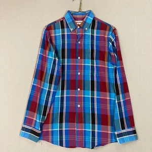 Vintage McGregor Boys 18 USA Blue Long Sleeve Button Down Shirt Plaid 70s 80s - Picture 1 of 9