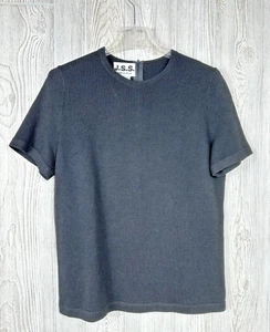 NWT Vintage J.S.S Women's Knit Short Sleeve Black Wool Blend USA Back Zip Size L - Picture 1 of 6