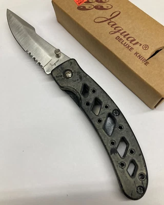 Jaquar Black Folding Knife w Combo Point Blade, Thumbswitch C-7238BA  Discounted - Image 1 of 4