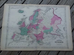 Antiguo 1864 A.J. Johnson Europa Atlas Mapa Vintage Decoración Coleccionar Geografía Mundo - Imagen 1 de 4