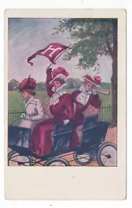 F. EARL CHRISTY COLEGE CHICAS EN COCHE CON BANDERÍN DE HARVARD ALREDEDOR DE 1908 - Imagen 1 de 2