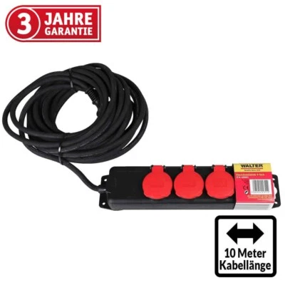 WALTER Steckdosenleiste 10 m, Verlängerungskabel, spritzwassergeschützt