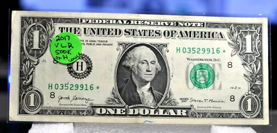 VERY RARE FROM SHEET 2017 $1.00 STAR NOTE  VERY RARE LOW RUN 500K GOOD COND - Image 1 of 2