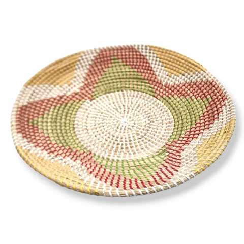 Woven Coiled Basket Wall Hanging Green White Red Boho Decor Decorative Large 18" Cover