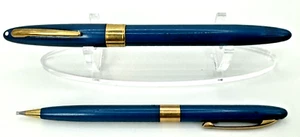 Vintage Sheaffer Blue Snorkel White Dot Fountain Pen Pencil Set - Picture 1 of 23