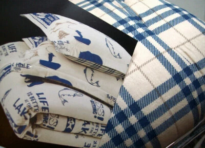 Juego completo de edredón reversible de franela de lago Life is Better a cuadros de oso marrón queen Foto 1 de 4