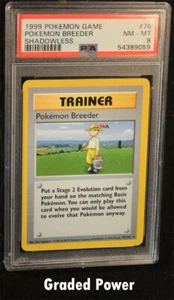Pokemon Base Set Unlimited Shadowless Pokemon Breeder SHADOWLESS PSA 8 (9059) #7 - Picture 1 of 2