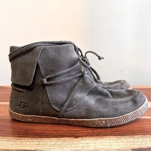 UGG Reid Moccasin Booties Suede Loafer Leather Boots Women’s 9 UGGs Slate Grey - Picture 1 of 9