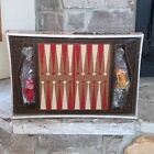 New 1970’s Pacific Backgammon Cork Board Yellow/Red Marbled Bakelite Chips USA