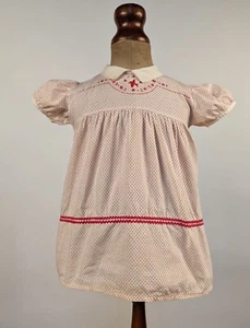 SWEET VINTAGE 1930’S RED POLKA DOT GIRL’S DRESS W BIRD EMBR - GREAT FOR DOLL - Picture 1 of 4