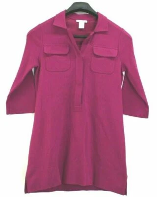 Vestido para mujer Joan Vass talla 0 púrpura ciruela manga 3/4 botón a presión cuello en V bolsillo Foto 1 de 4