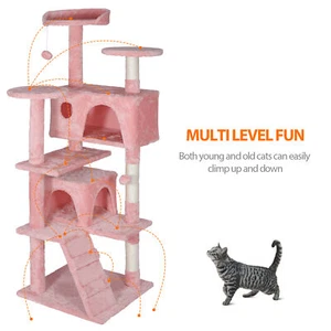 Pink 54" Sturdy Cat Tree Tower Cat Condo Cat Activity Center Large Playing House - Picture 1 of 24