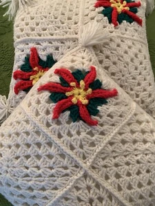 Cuscini Nappe Vintage Anni 70 Natale Poinsettia Filato Arte Uncinetto Lancio - Foto 1 di 12