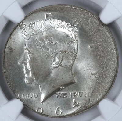 Silver 1964 50c Off Center Struck Kennedy Half Dollar Rare Mint Error NGC MS62 - Image 1 of 4