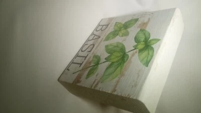 Basil mantel art or wall hanging hand painted done on a wood block - Image 1 of 2