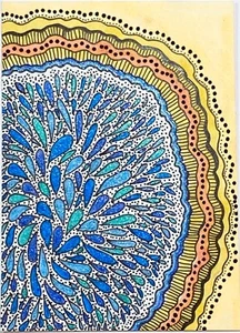 SEArts Blue Zinnia ACEO ORIGINAL Gel Ink Drawing On 100# Bristol - Picture 1 of 3