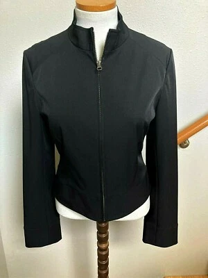 PRAGUE-BLACK-L/S-HIGH NECK-SCUBA JACKET-ZIP FRONT-SHORTER LENGTH-STRETCH-M-EUC - Image 1 of 3