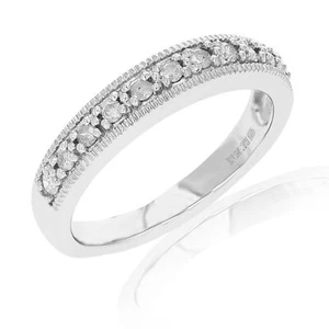 1/4 ct Diamond Wedding Band for Women .925 Sterling Silver with Milgrain Round - Picture 1 of 7