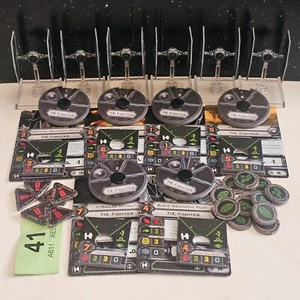 Star Wars X-Wing Miniatures Game Ship Models TIE Fighter Swarm x6 + Dials Cards - Picture 1 of 8