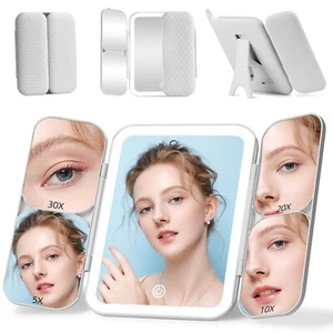 Tri-fold Vanity Mirror with Light,1X/5X/10X/20X/30X Makeup Magnifying Mirror ... - Picture 1 of 8