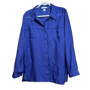 Coldwater Creek Top Damen 3X 24 blau transparent Langarm Knopfleiste Shirt Bluse - Bild 1 von 9