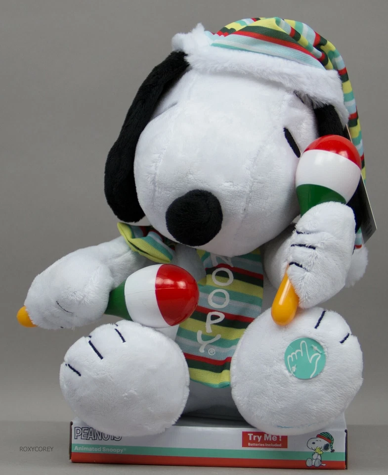Peanuts Holiday Singing Animated Plush Mustache Snoopy Feliz Navidad