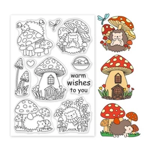 Clear Stamps HEDGEHOG TOADSTOOL HOUSE Rubber Stamping Scrapbooking Card Making - Picture 1 of 6