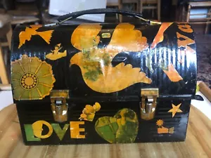 Vintage Decoupage Schwarz Metall Brotdose Brotdose Geldbörse Love - Bild 1 von 10