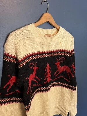 Suéter gráfico vintage anos 40 McGregor renas malha lã tamanho 38 feito nos EUA  - Imagem 1 de 4