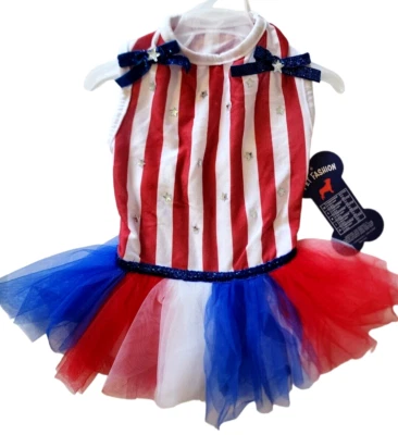 PET Apparel Red, White, & Blue Stars & Stripes Puppy/Dog Dress, XS - Image 1 of 4