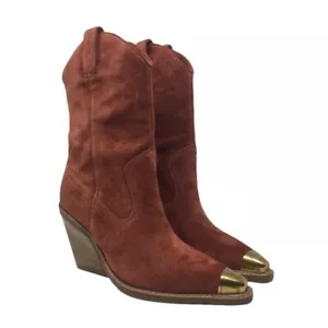 BRONX New-Kole Metal Toe Brushed Suede Boots - Deep Rust - UK 4/EU 37 - £150 - Picture 1 of 11