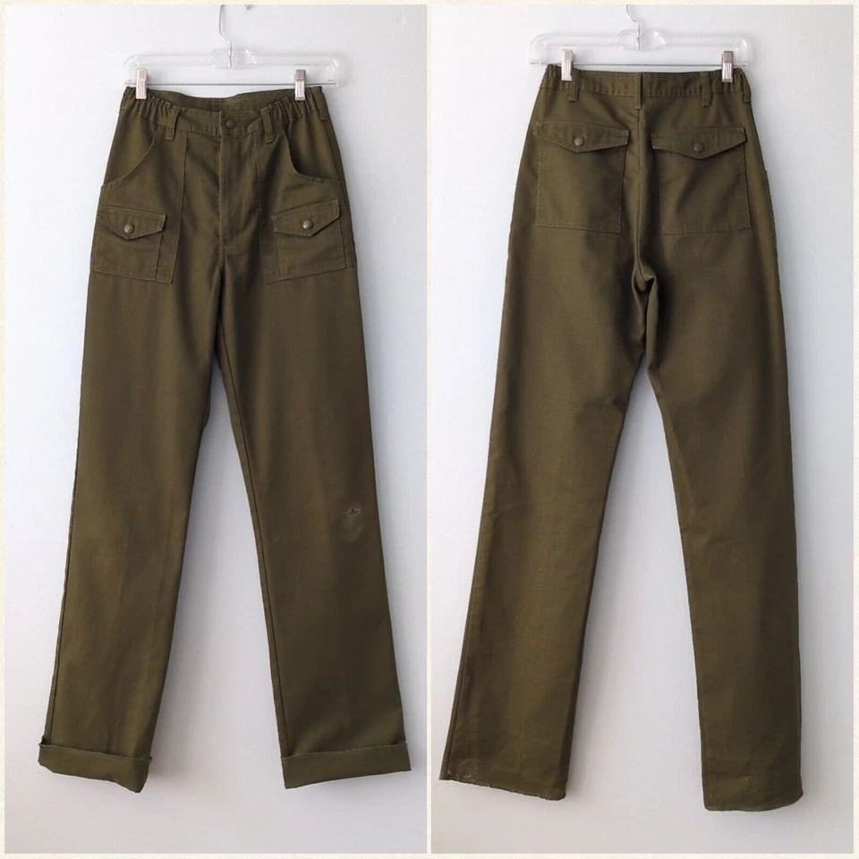 Vintage Boy Scouts Pants Mens Sz 18 Un-hemmed Green BSA Scouting Uniform Pockets - Image 1 of 4