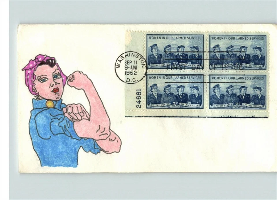 Hand Painted ROSIE the RIVETER on WOMEN in the ARMED SERVICES, # 1 of 1 FDC - Image 1 of 1
