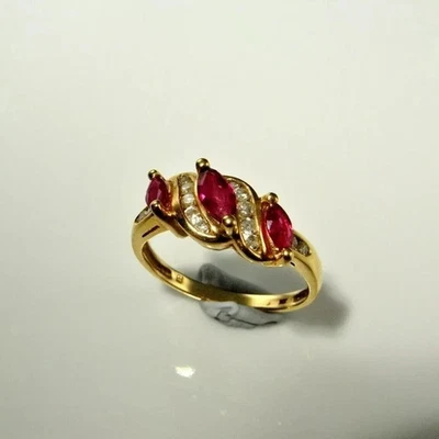 2.20Ct Marquise Cut Lab Created Ruby Wedding Band Ring 14k Yellow Gold Plated - Image 1 of 4