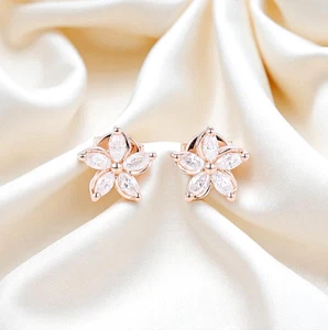Diamond Stud Earring 0.80 Carat Marquise Cut Lab Created Grown 18K Rose Gold - Picture 1 of 6