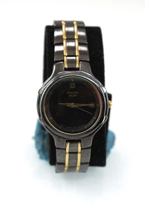 Pulsar Reloj Mujer Solar Negro Dorado Acero Inoxidable Resistente al Agua Fecha Cuarzo - Imagen 1 de 6