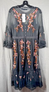 French Connection NEW Arabelle Floral Embroidered Black Lace Sheer Dress Size 6 - Picture 1 of 12